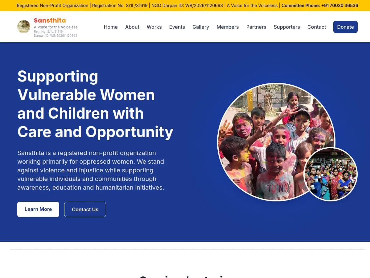 Actual Sansthita website showing its mission and community programmes